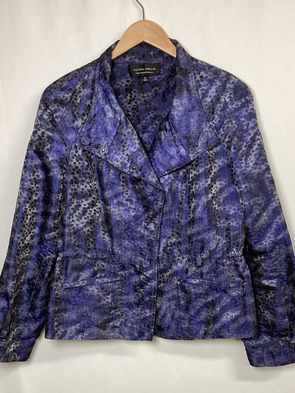 HILTON HOLLIS Stunning Blue/Black Design Snap Jacket Size 6